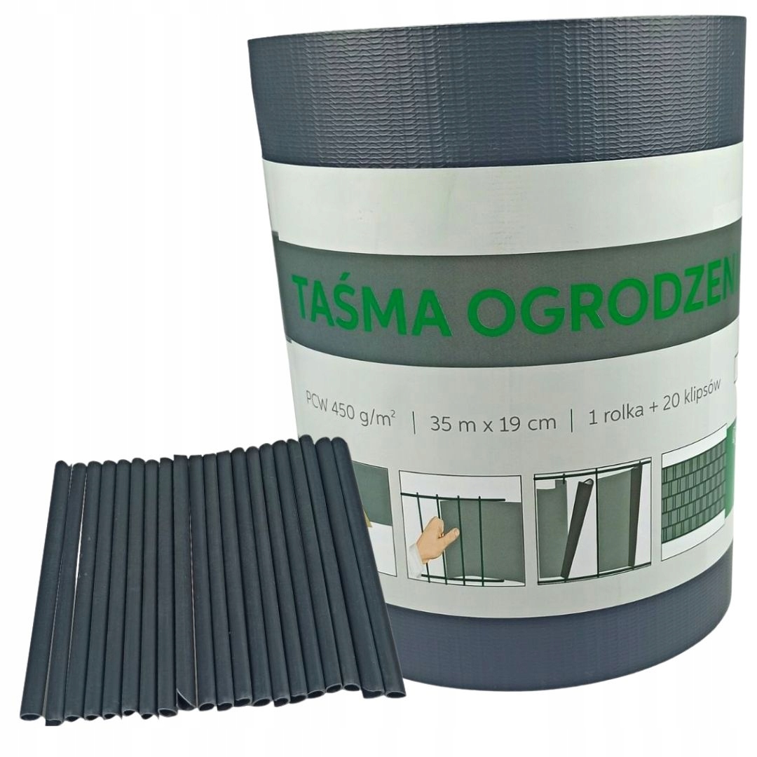 

Taśma ogrodzeniowa 19x35 osłona płot siatka klipsy