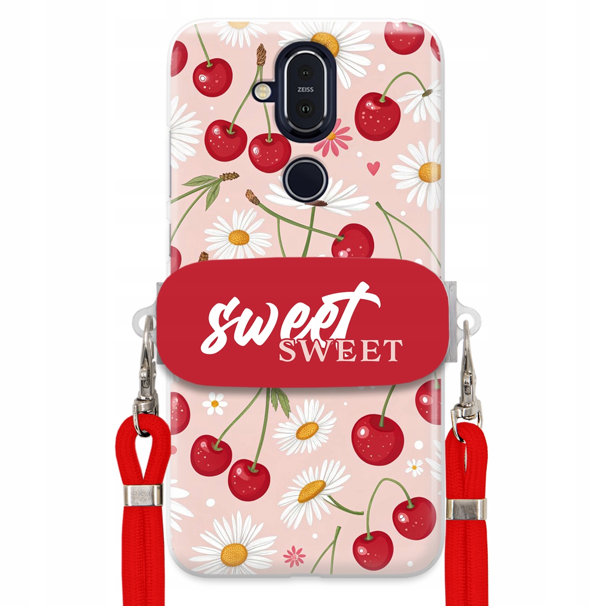 Pouzdro pro Nokia 8.1 Červené vodítko držák Sweet Sweet Višeň a sedmikráska