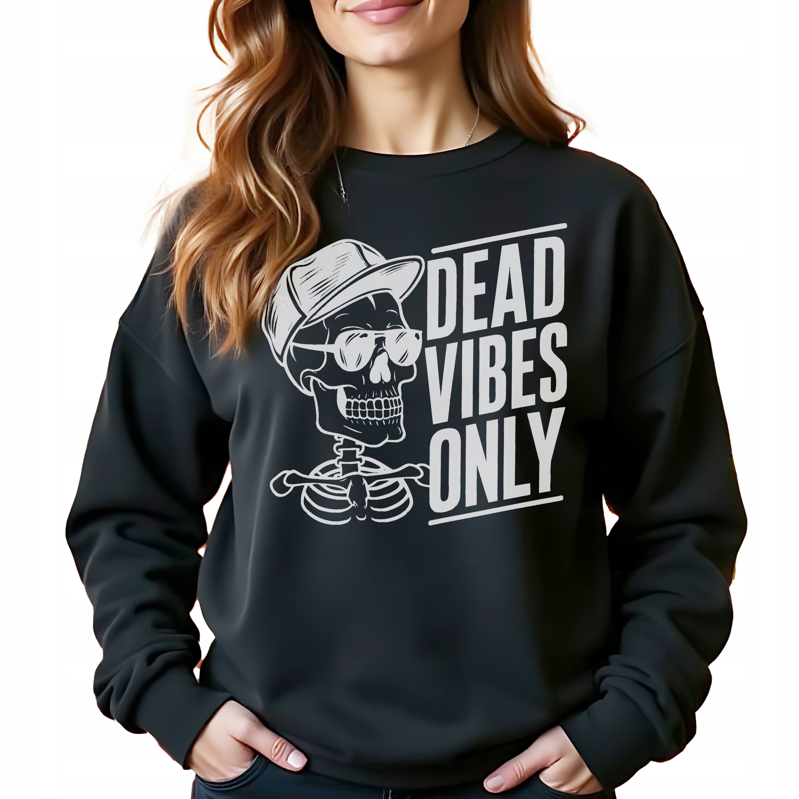 Černá bavlněná Mikina Dead Vibes Only Stylová Bez Kapuce Jako Dárek L