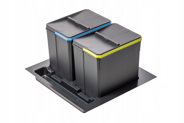 Pojemniki AxiSpace do segregacji 600 mm, 2x15L, PB-AS-600-2X15L-45