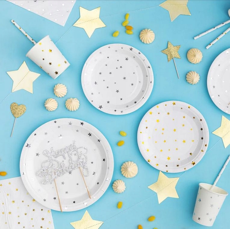 SŁOMKI RURKI PAPIEROWE 19,5x0,6cm białe w srebrne gwiazdki 10szt Kod producenta 510101