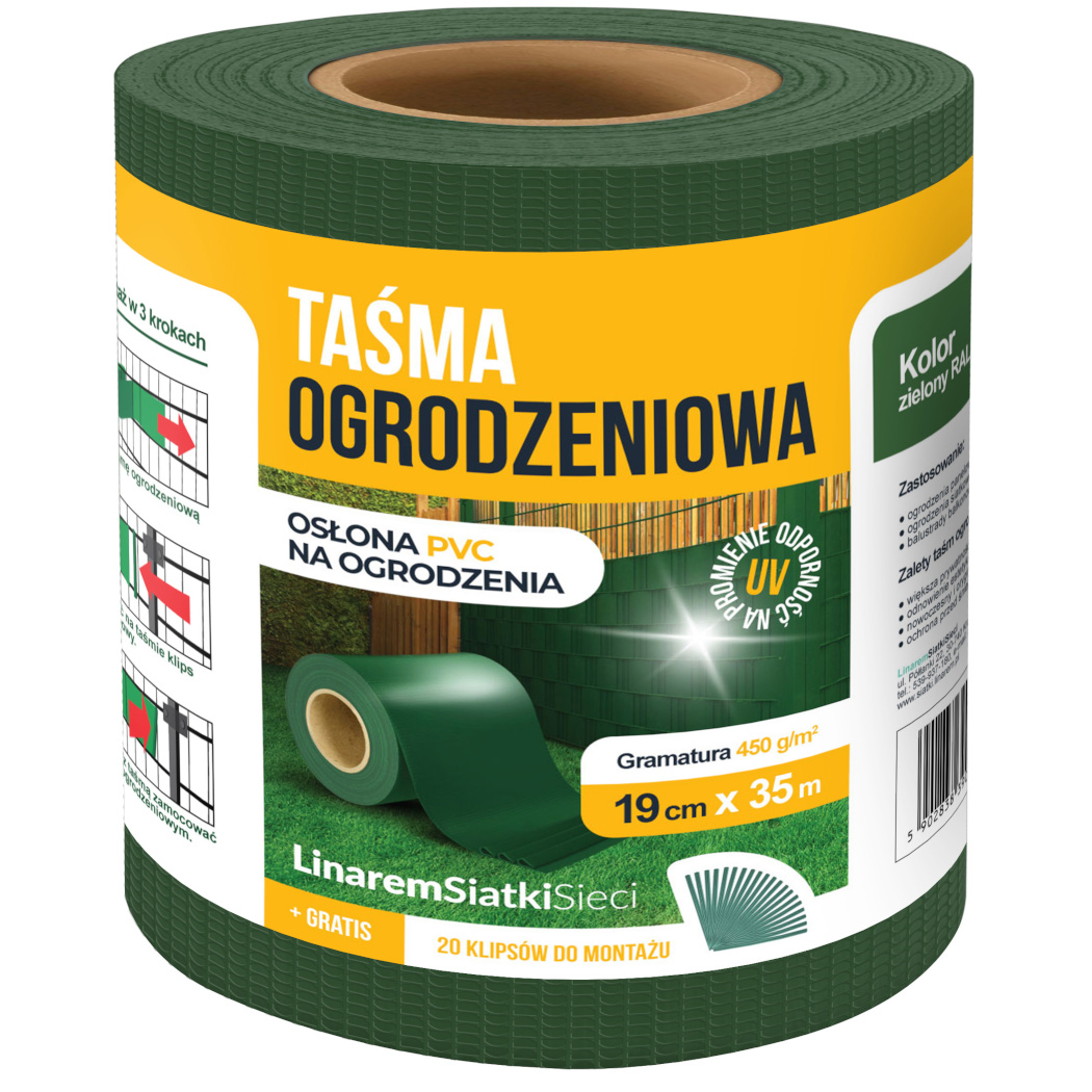 

Taśma Ogrodzeniowa Osłona Paneli 19x35 Zielona Uv+