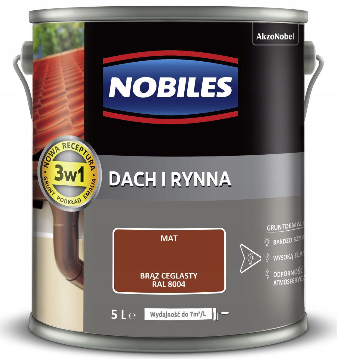 Nobiles Farba na maľovanie striech pozinkovaná Strecha a žľab 5L Hnedá Ral 8004