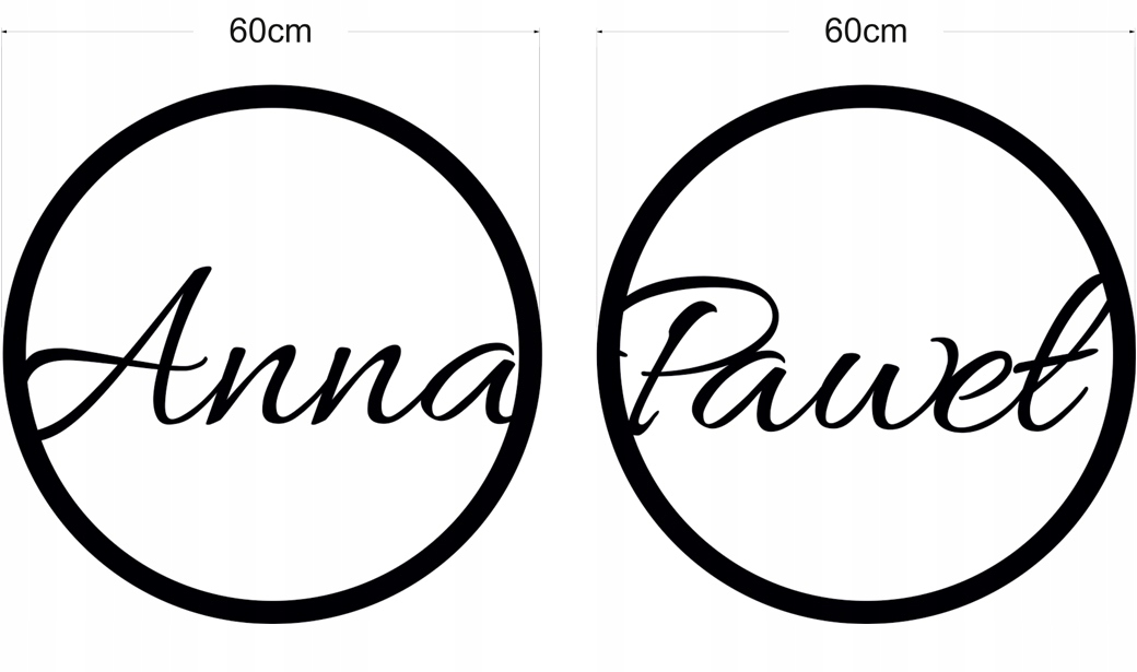 Obręcze ozdobne 2-koła drewno Imiona 60cm IIMD1 Marka Dekor Laser