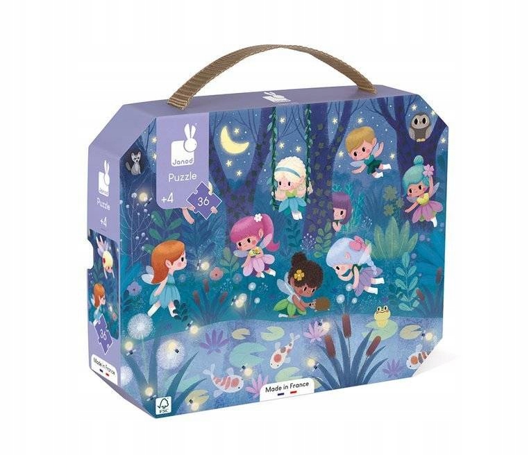 Puzzle w walizce Wróżki i lilie wodne 36 el., układanka dla dzieci 4+ Janod Stan opakowania oryginalne