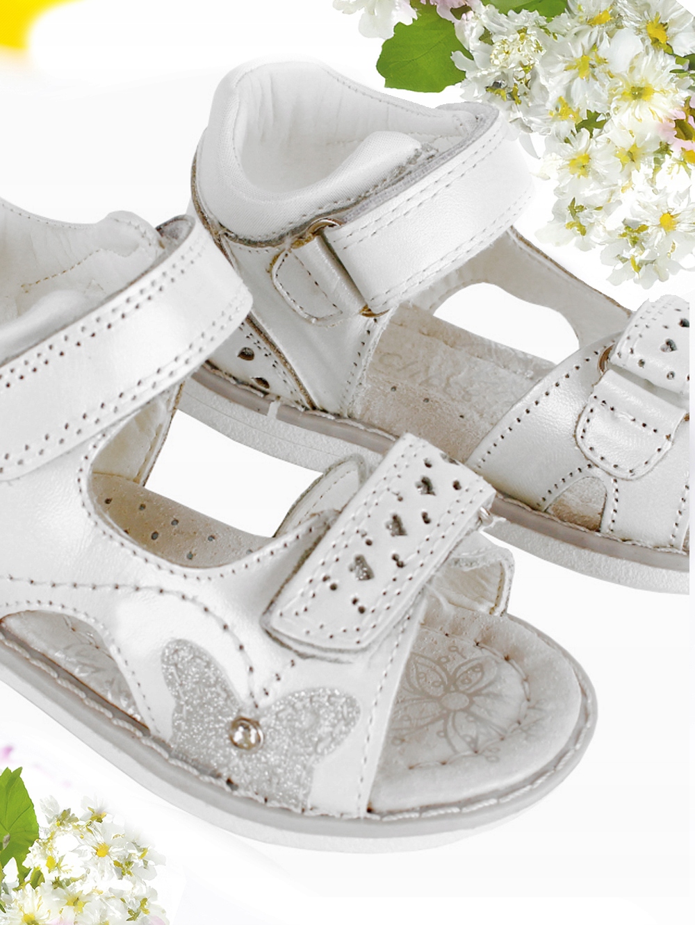 Sandały białe srebrne skórzane profilowane clibee rzepy 23 Kolor biały