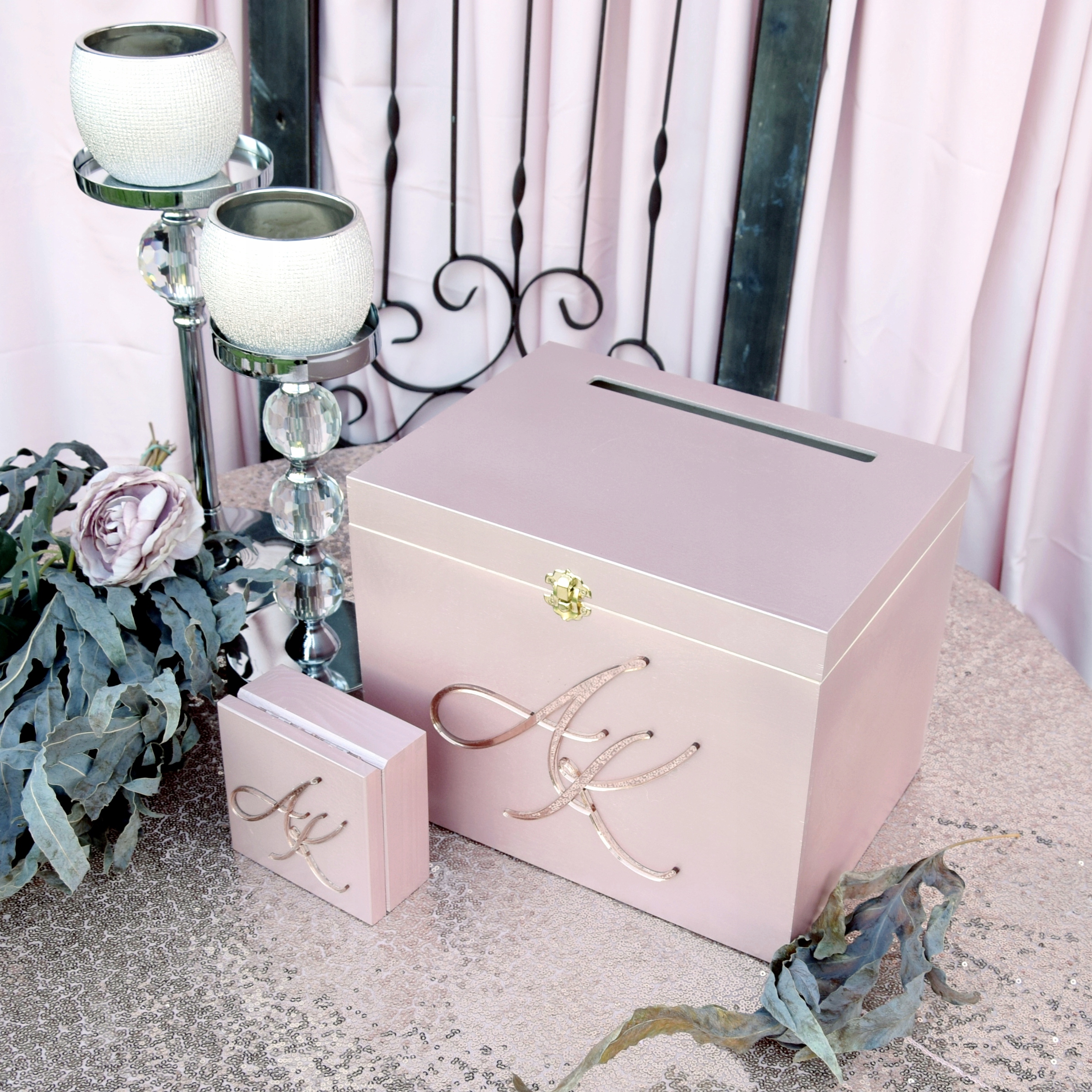 Duże Pudełko na KOPERTY różowe złoto ślub glamour Cechy dodatkowe możliwość wykonania graweru/napisu