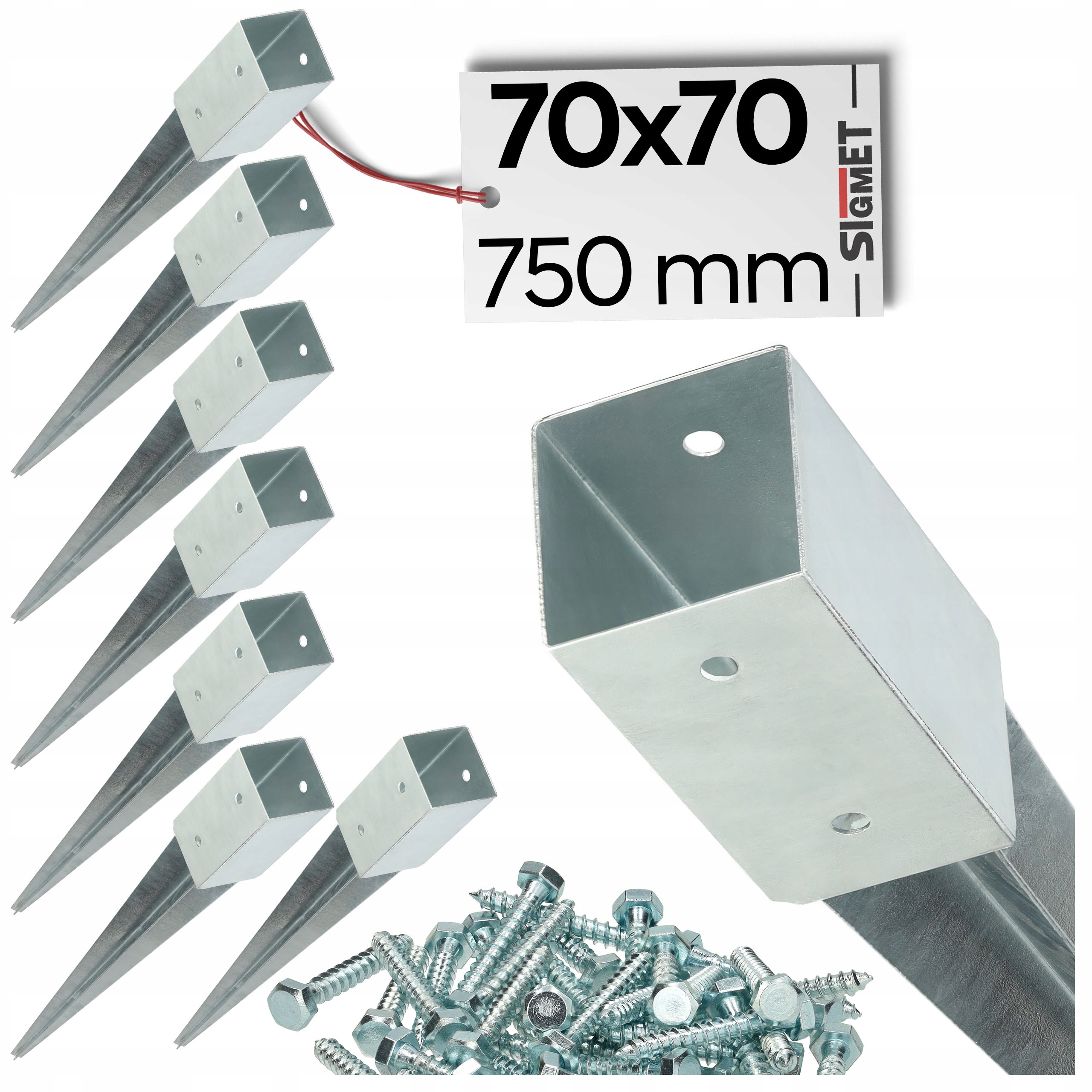 8 x základňa zatĺkacieho stĺpa 70 x 70, dĺžka 750 mm, pozinkovaná kotva skrutka na montáž