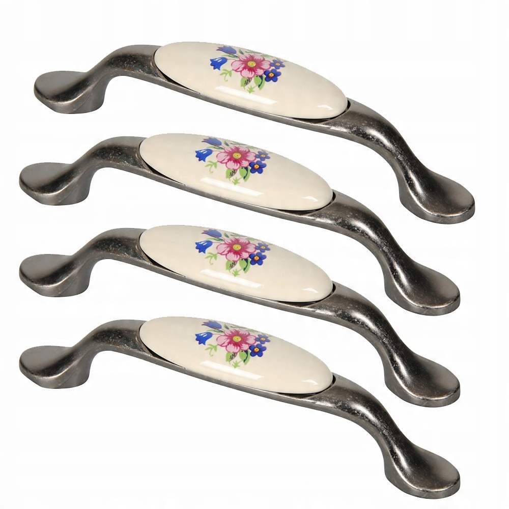 

4x Uchwyt Meblowy Do Szafek Porcelana Stare Srebro