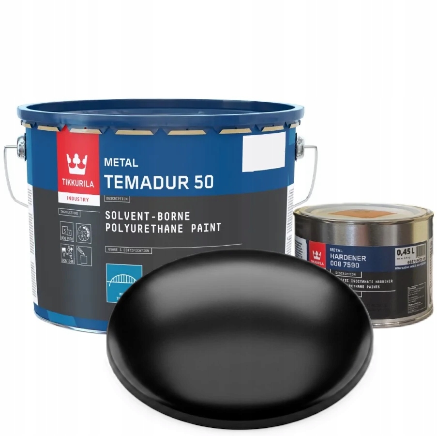 Tikkurila Temadur 50 Czarny Półpolysk Ral 9005 Farba Pu [zestaw] 3L