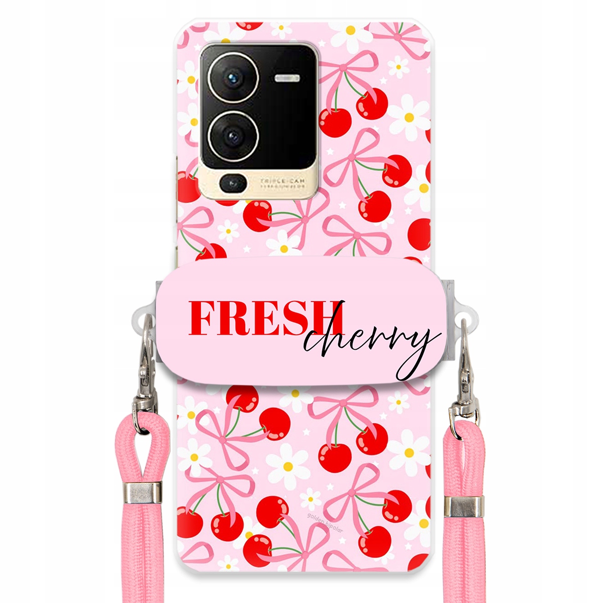 Puzdro pre Vivo S15 Case držiak šnúrok Ružový Fresh Cherry Kokardy Pink
