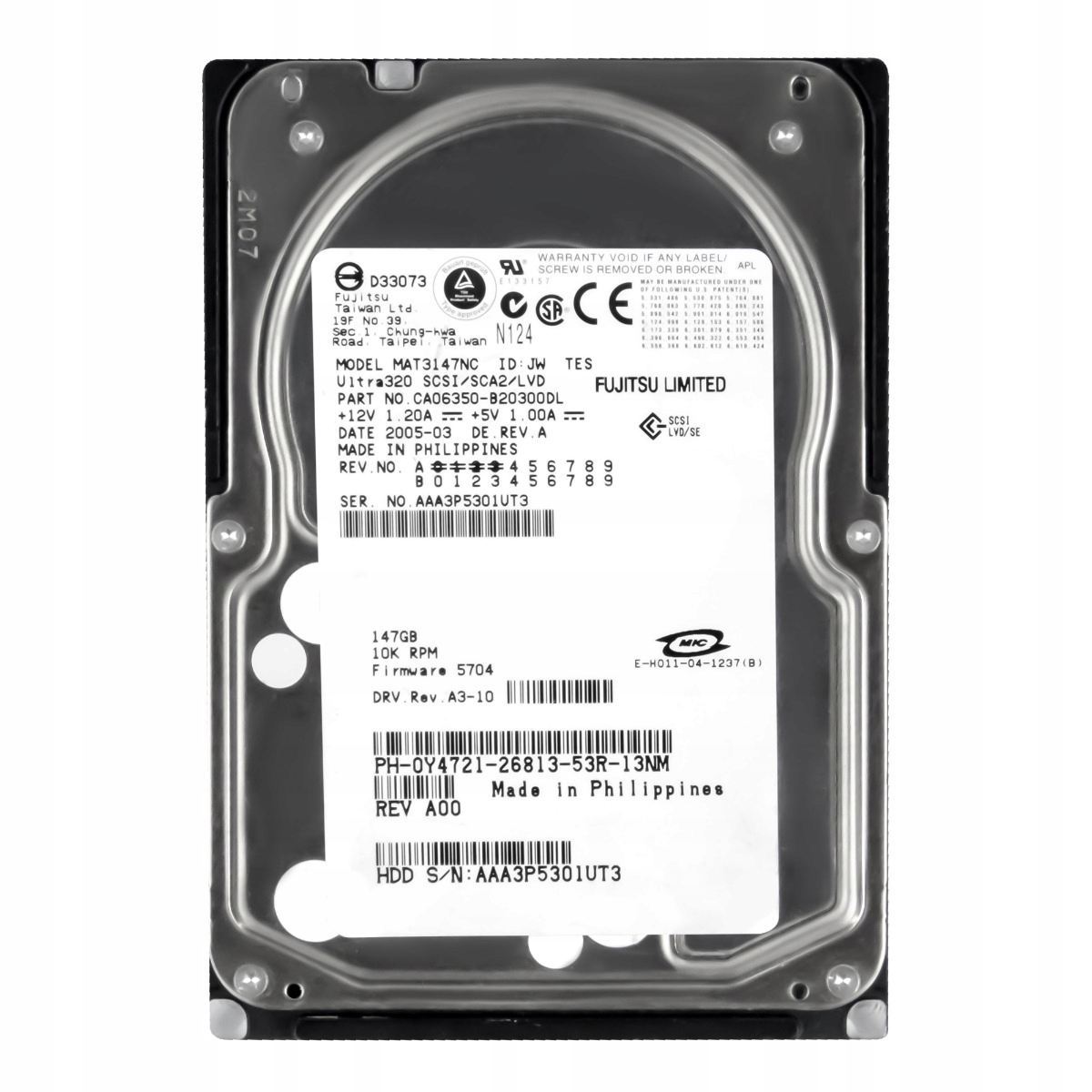 Dell 0Y4721 146GB 10K 8MB Scsi U320 3.5'' MAT3147NC