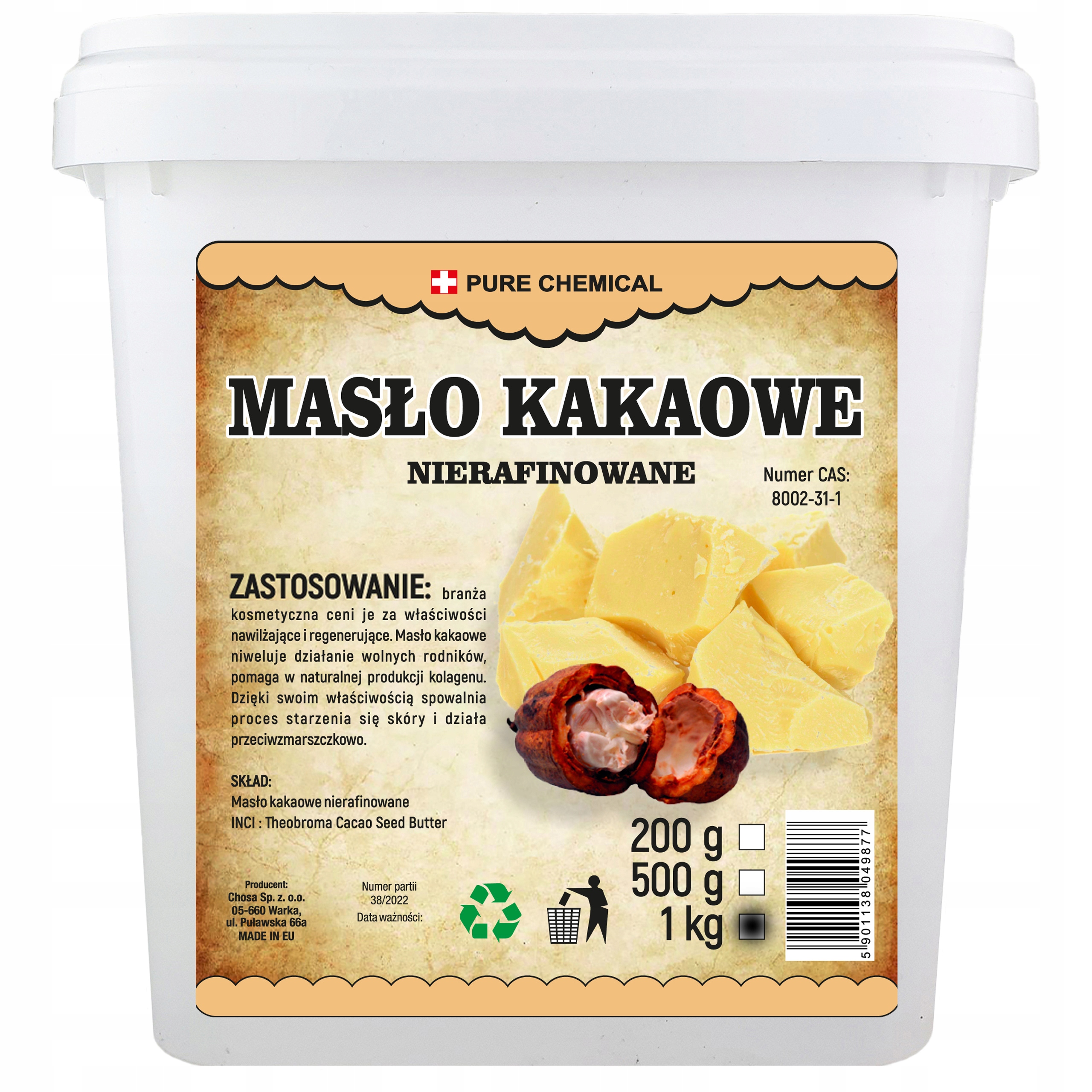 MASŁO KAKAOWE NIERAFINOWANE NATURALNE ŁUPANE 1kg