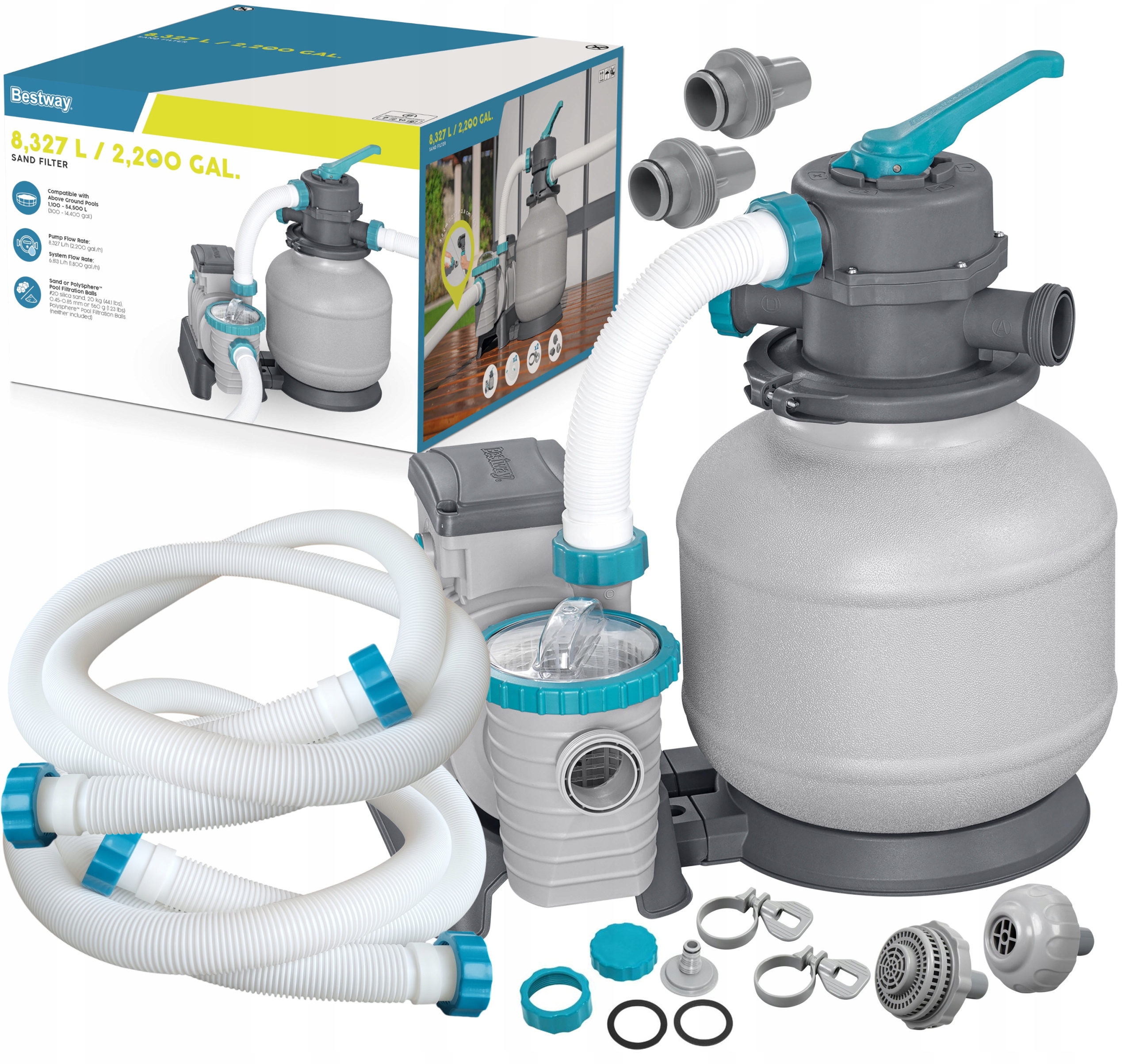 Bestway 58499 Pompa Piaskowa Filtrująca do basenów 8327L/h złączki węże