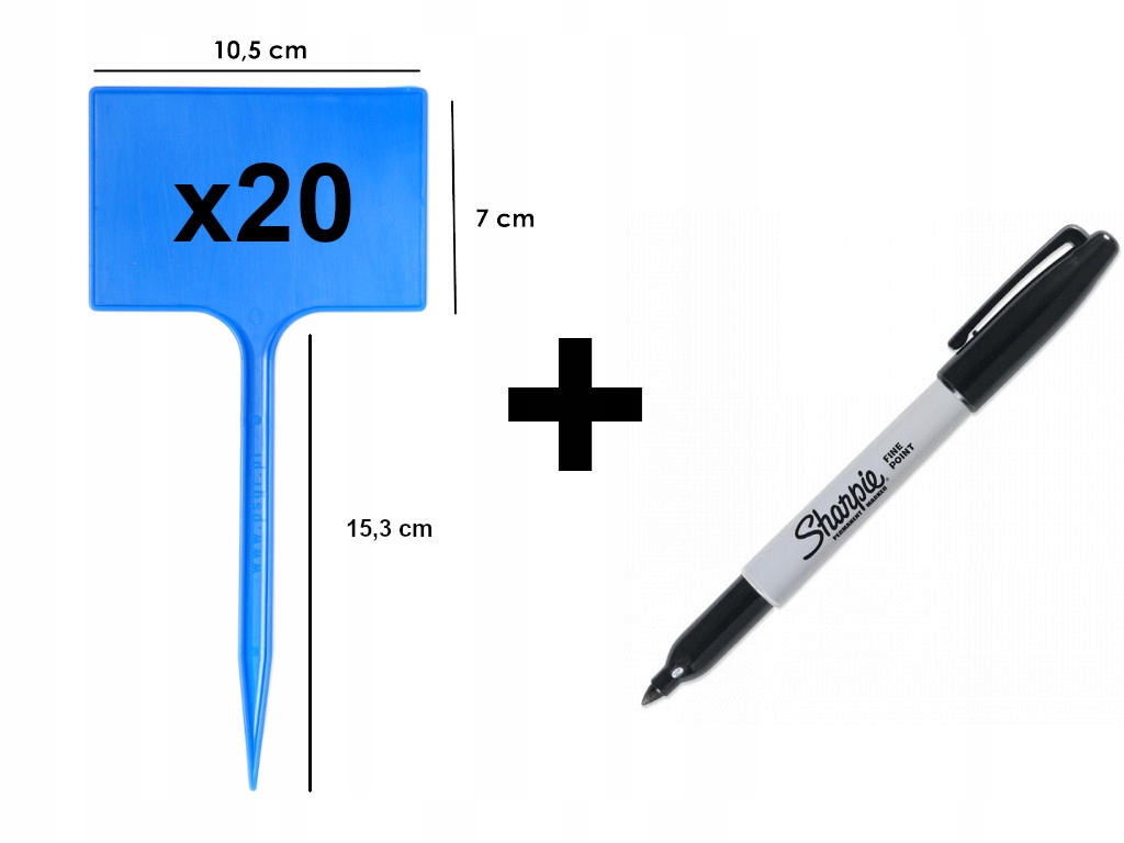 20x TABLICZKA DO OPISU ROŚLIN ETYKIETA 7X10,5 INFORMATKA NIEBIESKA + MARKER