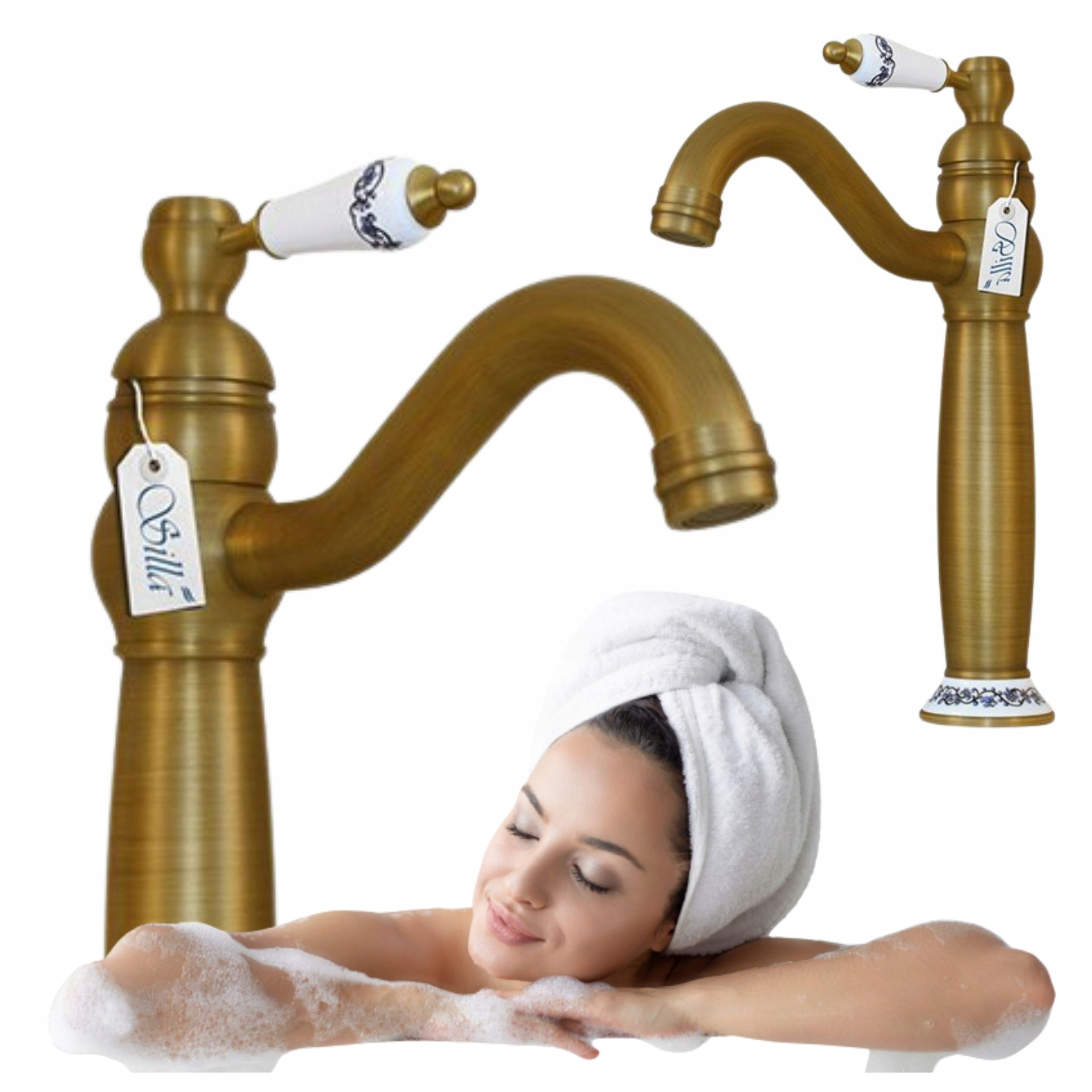 Stojánková Umyvadlová Baterie Paloma Staré Zlato Vysoká Retro Perlátor