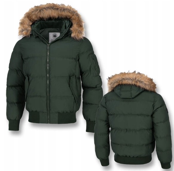 Pánská Zimní bunda Pitbull Teplá prošívaná bunda s kapucí Burnt Kožíšek