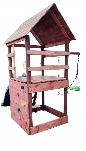 PLAC ZABAW DREWNIANY DO OGRODU WESOŁY Z DOMKIEM Materiał drewno tworzywo