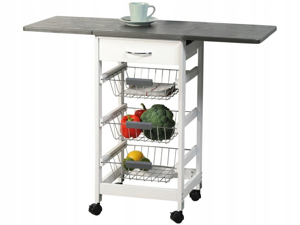 Kuchynský vozík na kolieskach v bielej farbe z kovu aj Mdf, 75,5x37 cm