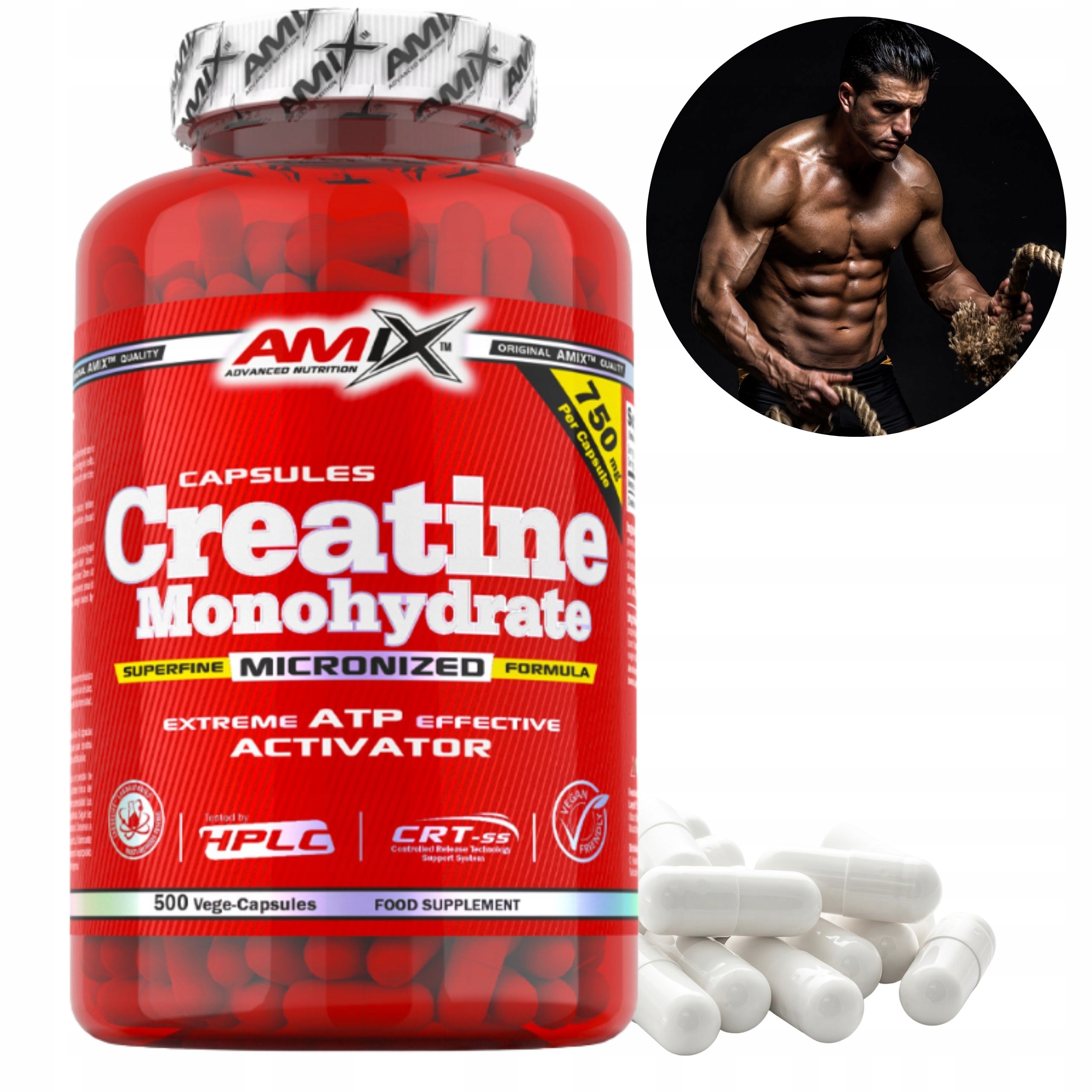 Creatine Monohydrate Capsules Čistý monohydrát kreatinu 500 kapslí