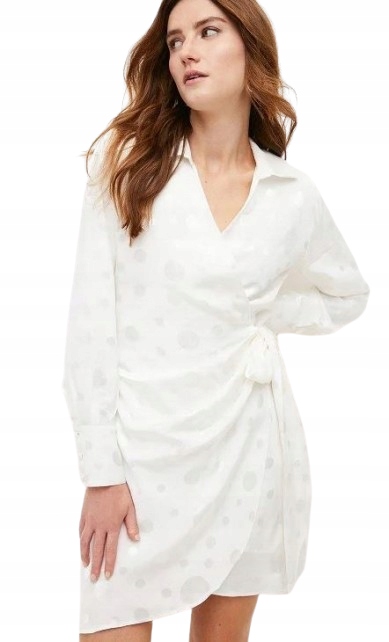 Karen Millen Šaty Bílé Zavinovací S Dlouhým Rukávem 38 1_6