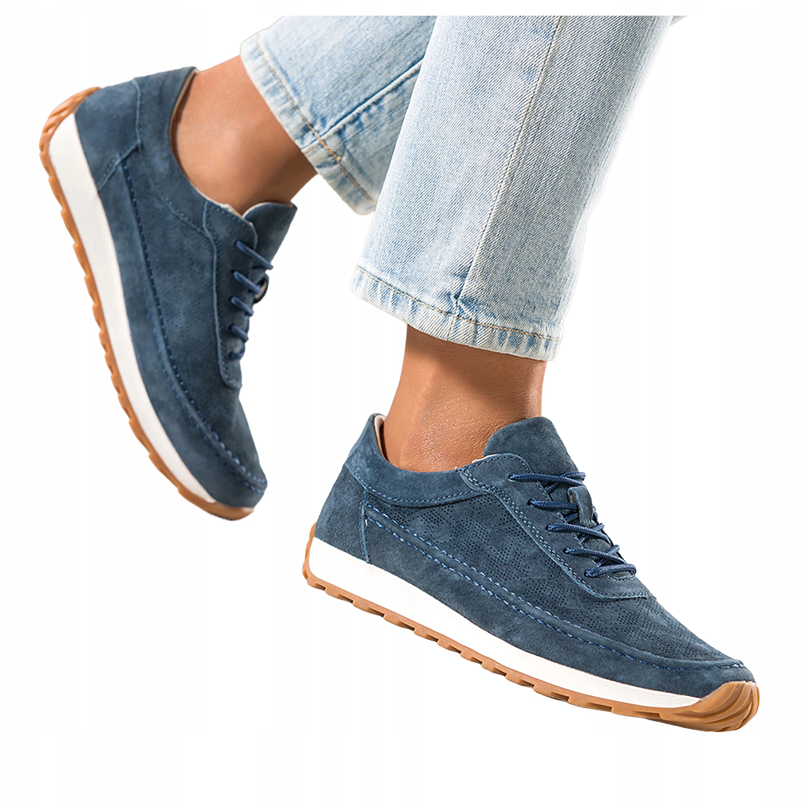 Modré Pólbuty Dámské Šněrovací Tenisky Ažurové Módní Kožené vel. 40