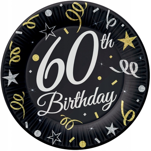 TALERZYKI PAPIEROWE 60th BIRTHDAY 8szt 18cm EAN (GTIN) 5902973150988