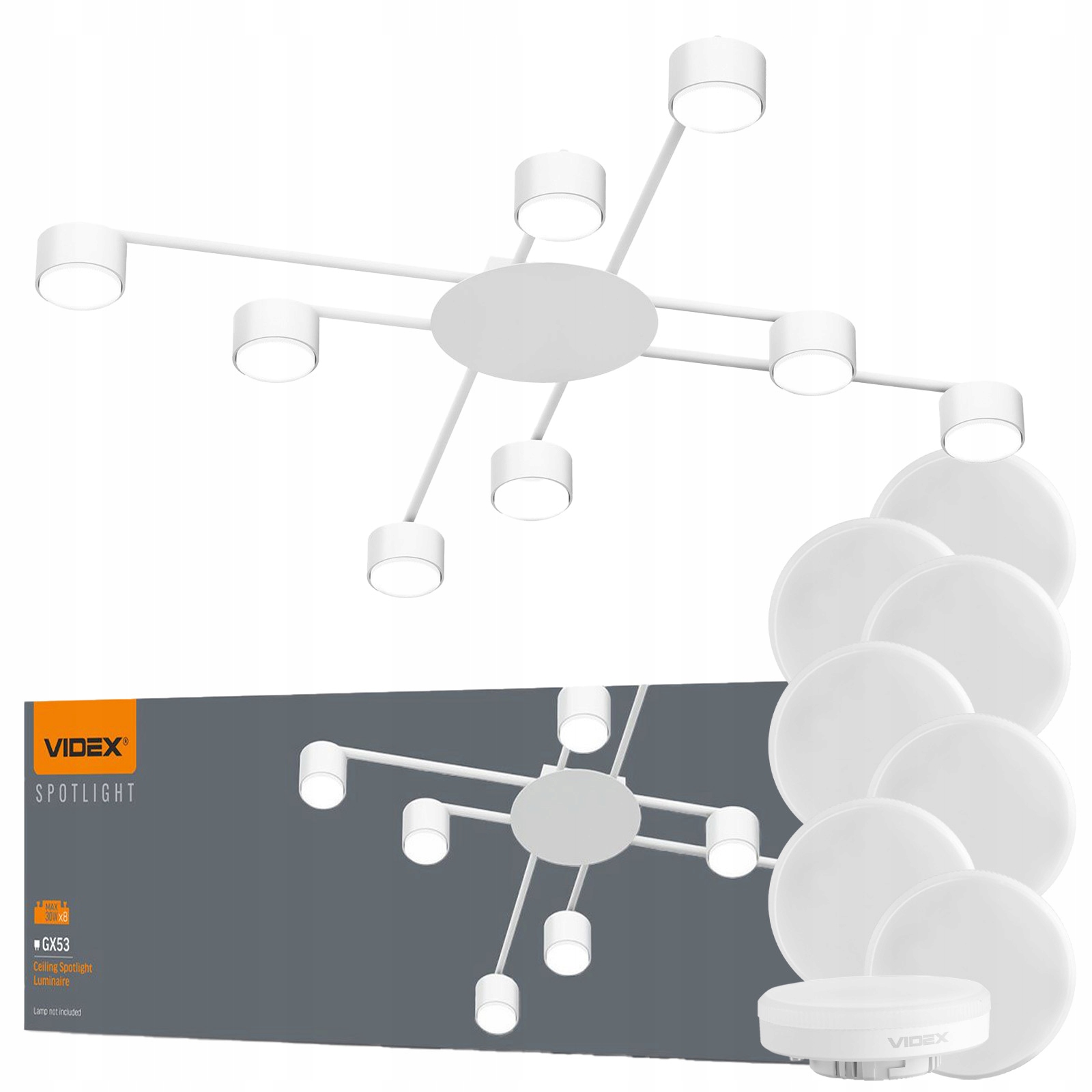 Stropní bodové svítidlo 8x GX53 Led žárovka GX53 8W 730lm 4000K 140°