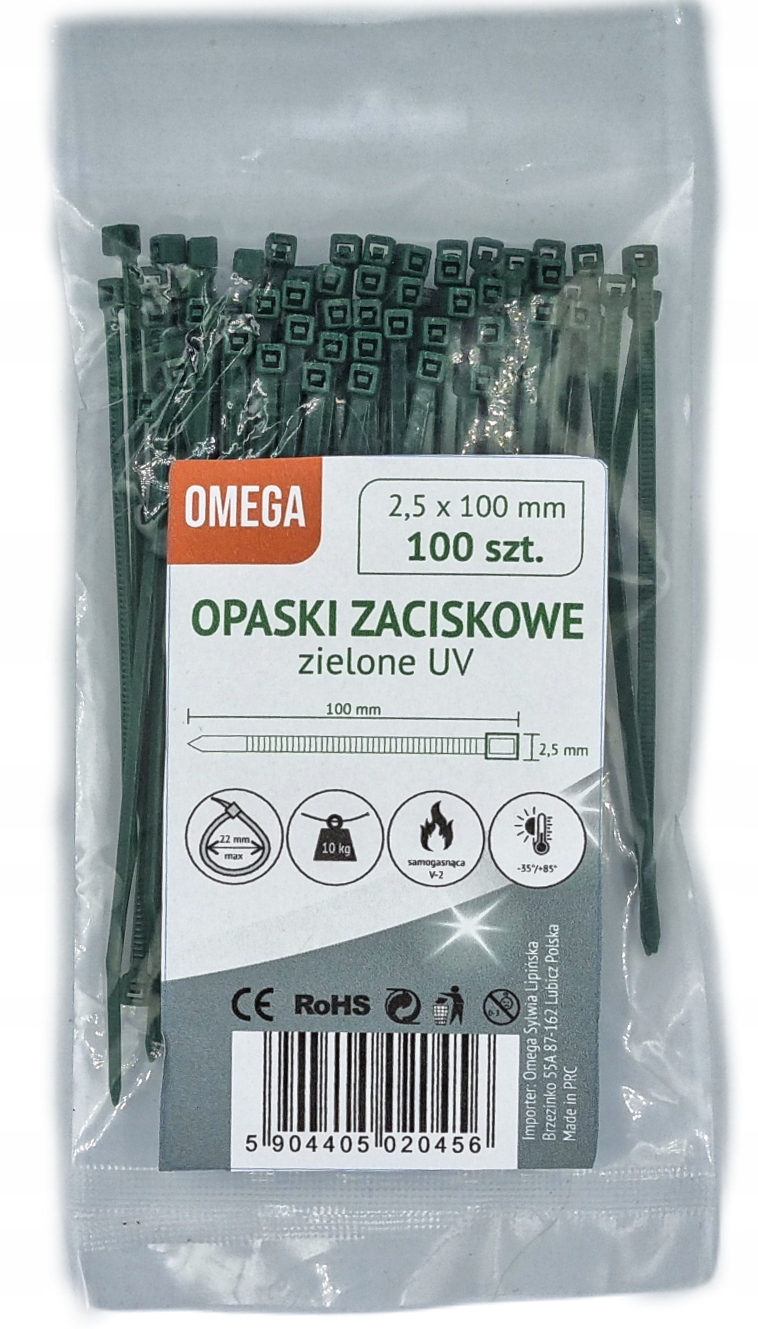 Opaski Zaciskowe Trytki Zielone 100 Szt 2,5x100