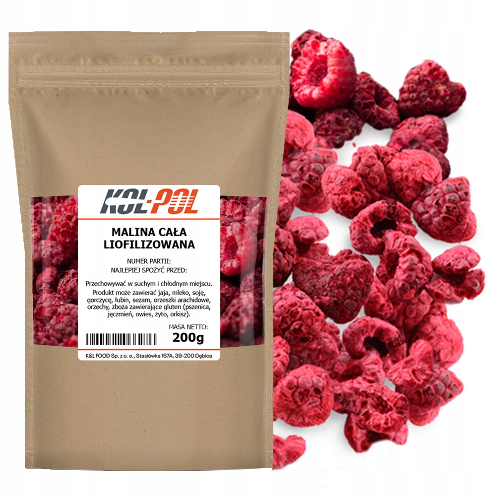 Levně Lyofilizované Maliny 200g Celé lyofilizované ovoce Malina kvalita Kol-Pol
