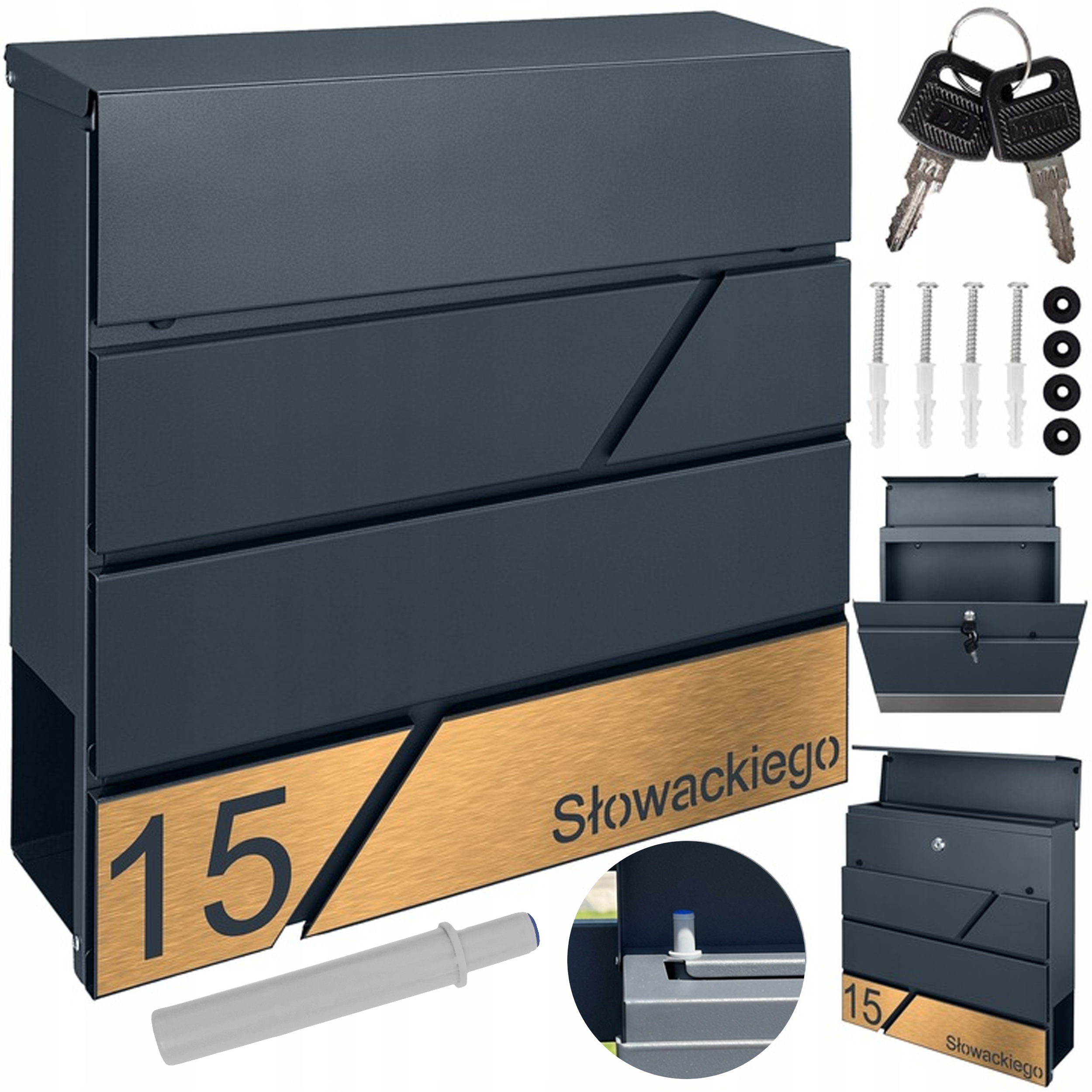 Antracitová Moderní Poštovní Schránka Gravírování