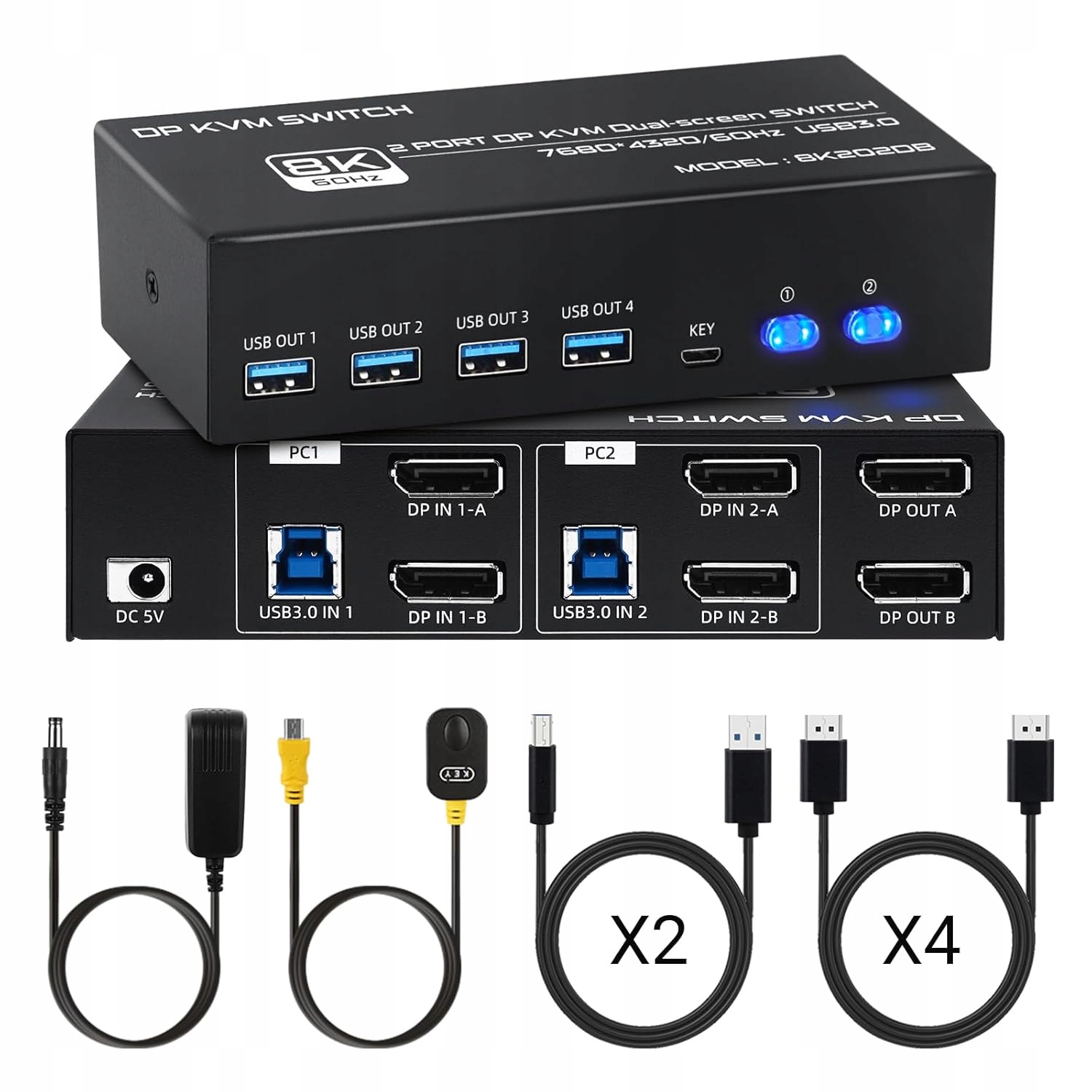 Przełącznik KVM TCNEWCL 4K 144Hz DP 1.4 2×PC 2×monitor 8K 60Hz USB 3.0