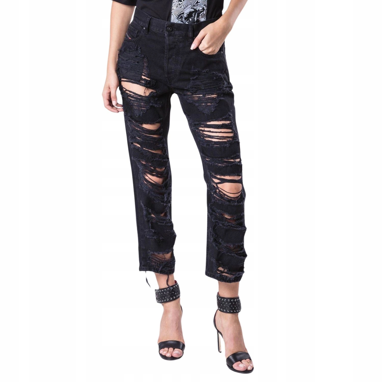 Dámské kalhoty Diesel Aryel džíny černé s dírami, módní vel. W27 L32