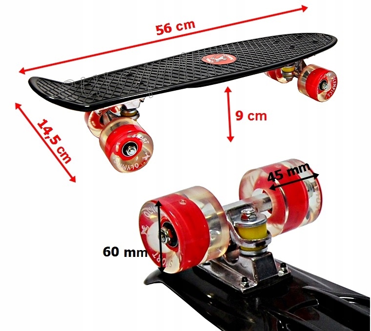 KRÓTKA DESKOROLKA 56cm DESKA FISZKA ŚWIECĄCE KOŁA Klasa łożysk ABEC-7