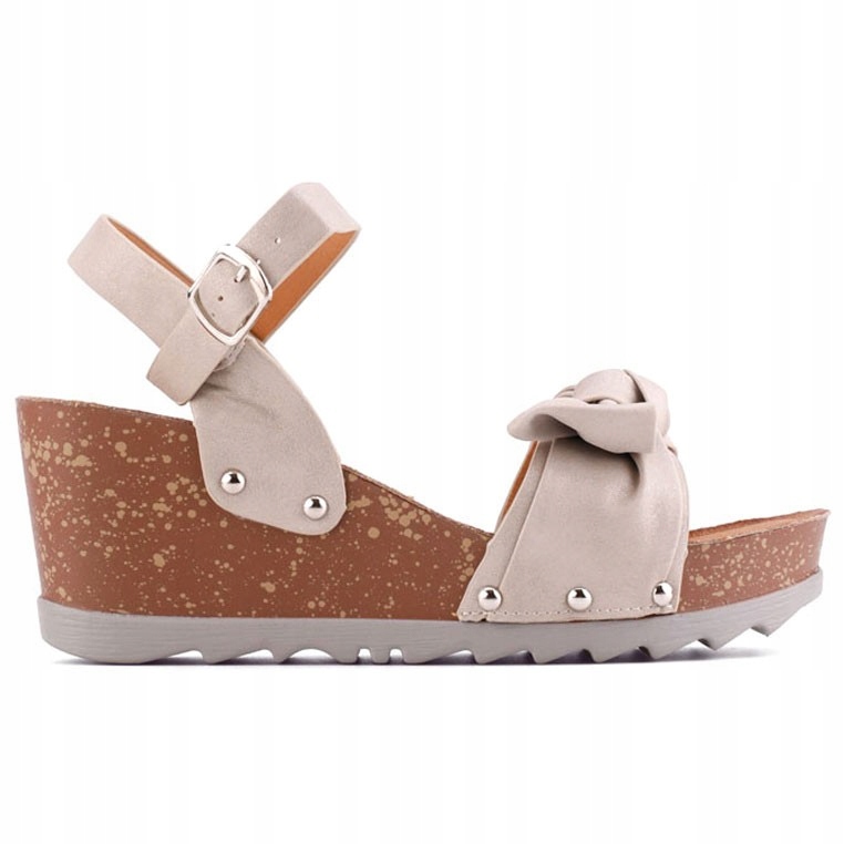 Beżowe Sandały Damskie Na Koturnie Sandałki Na Platformie Wkładka Ekoskóra