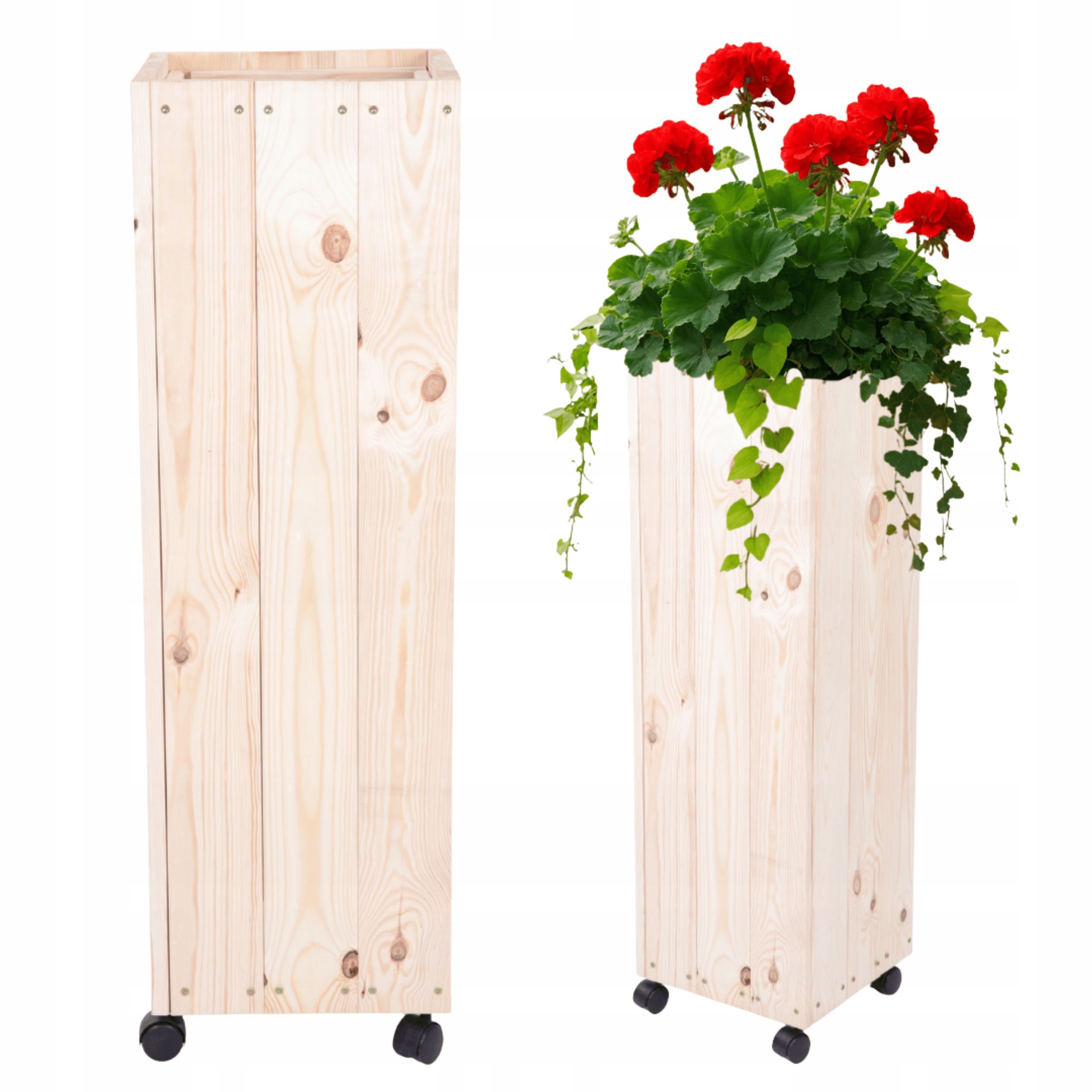 Drevený kvetináč na kolieskach, mobilný kvetináč na balkón, veľká terasa 106x28x28