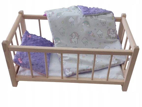 DREWNIANE ŁÓŻECZKO dla lalek Z POŚCIELĄ