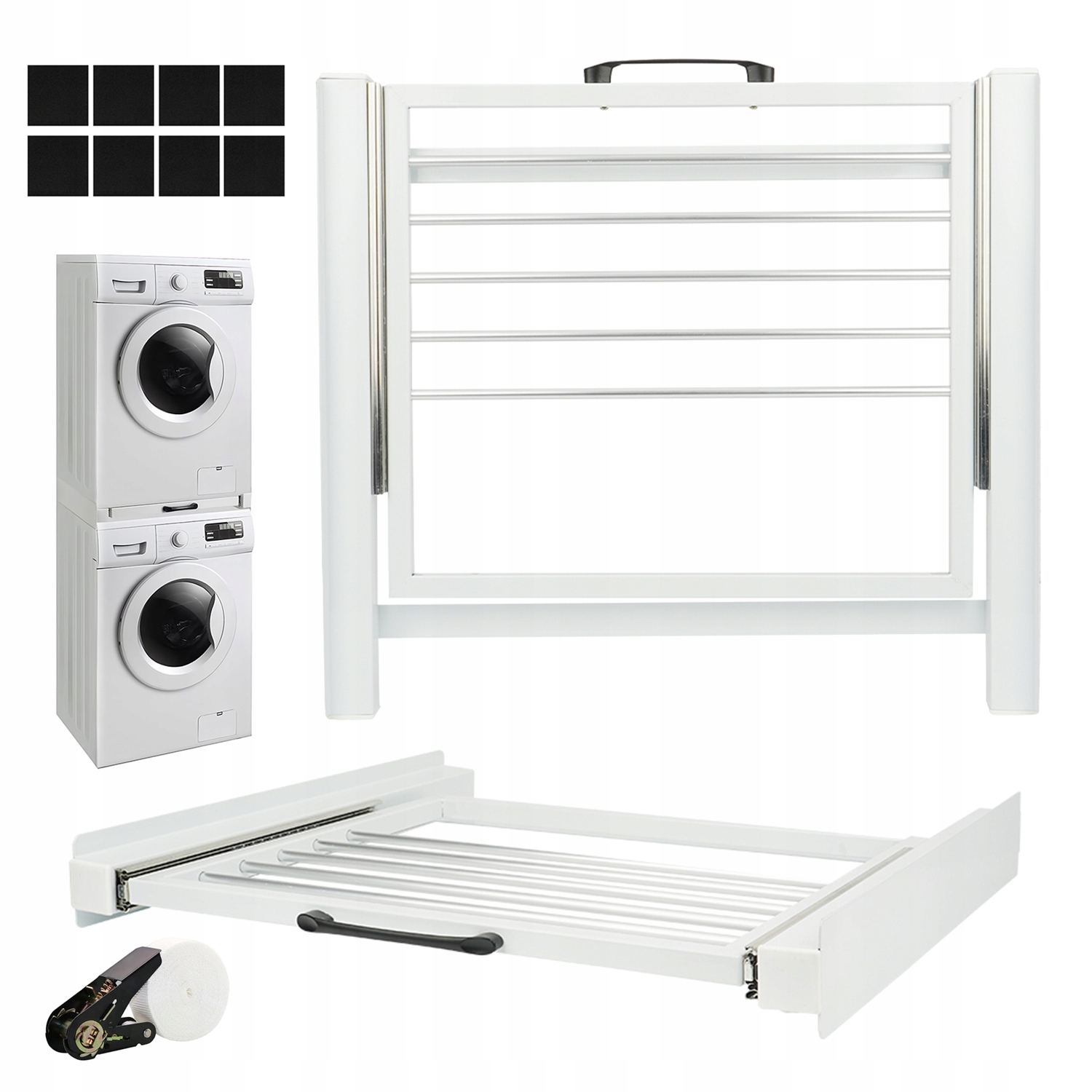 Stojak Na Pralkę Suszarkę Z Wysuwaną Półką Linka Z Mechanizmem Zębatkowym