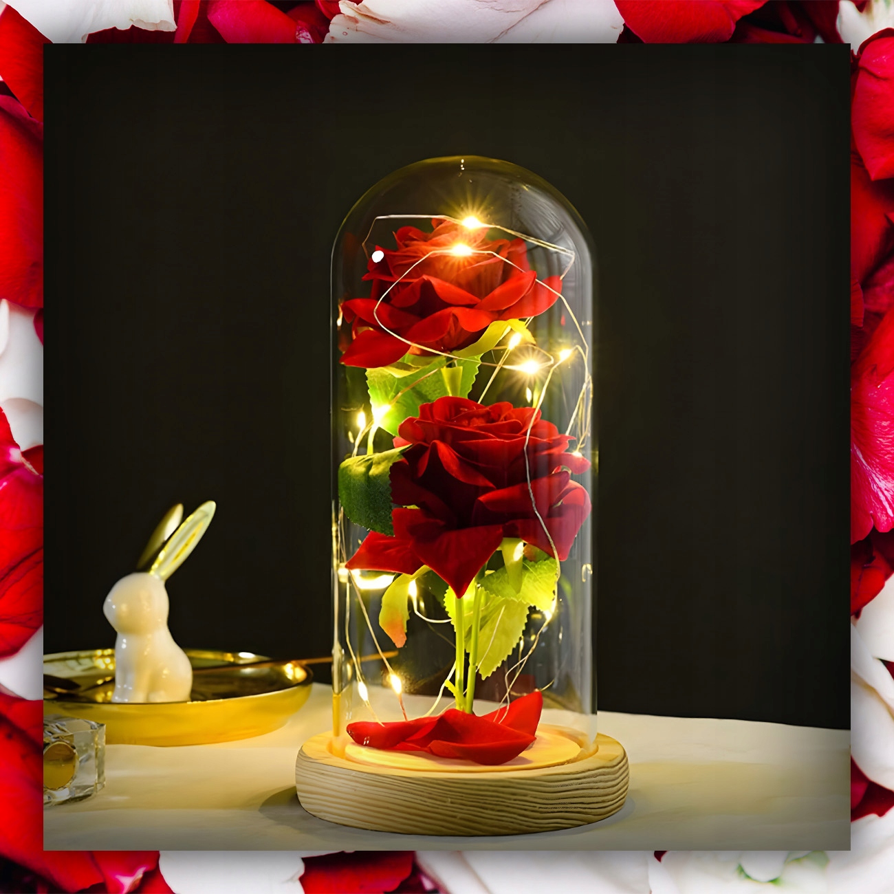 WIECZNA RÓŻA W SZKLE LED ŚWIECĄCA BOX POMYSŁ NA PREZENT NA DZIEŃ BABCI Marka MAXSELL