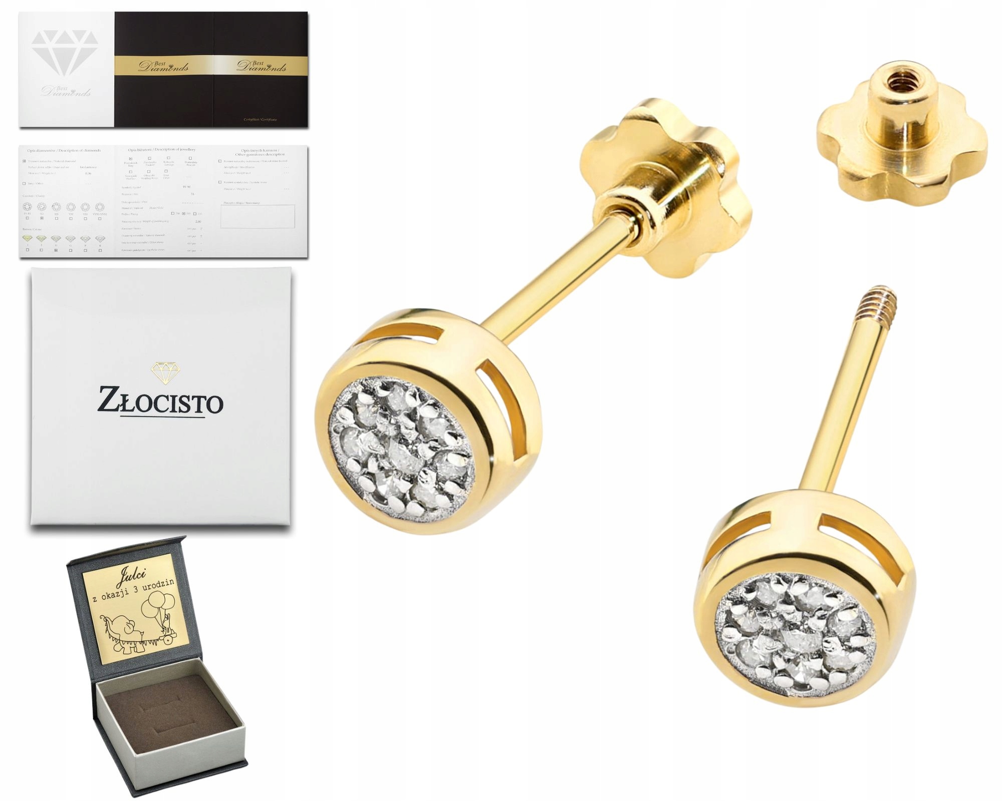 Zlaté Náušnice S Diamantem Šroubovací Tyčinka Zlato 585 Dárek Gravírování