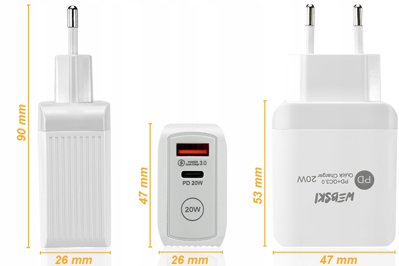 SZYBKA MOCNA ŁADOWARKA SIECIOWA DO TELEFONU KOSTKA ŁADUJĄCA 2x USB C PD QC Napięcie wyjściowe 12 V