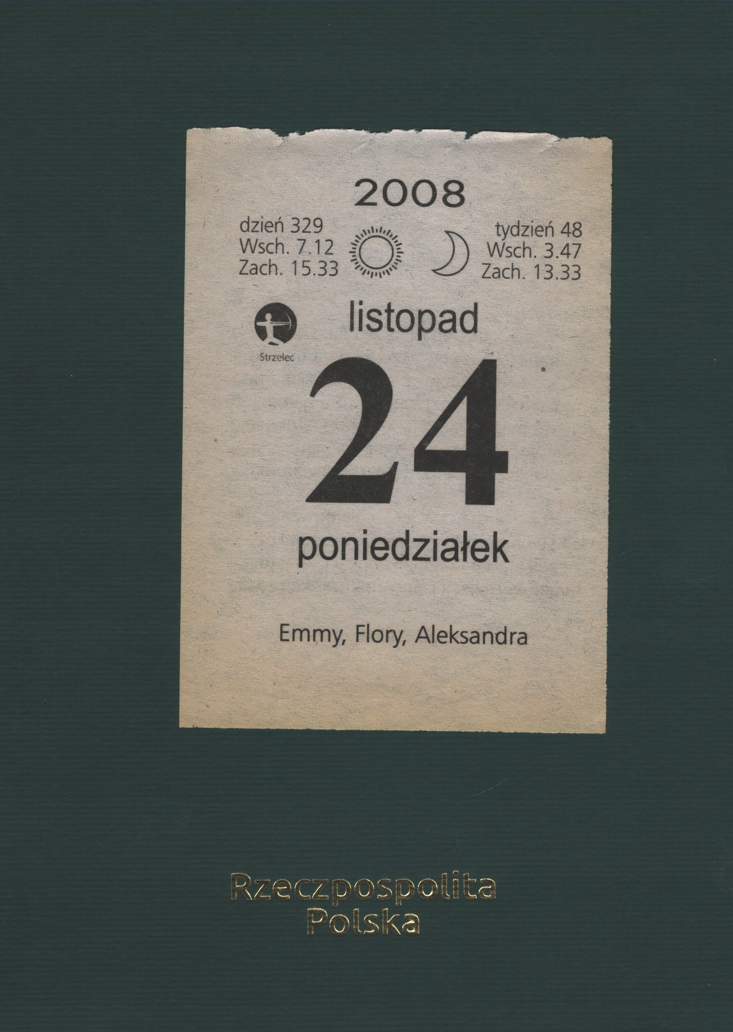 KARTKA Z KALENDARZA, 24.11.2008r. PREZENT, WSPOMNIENIA, URODZINY