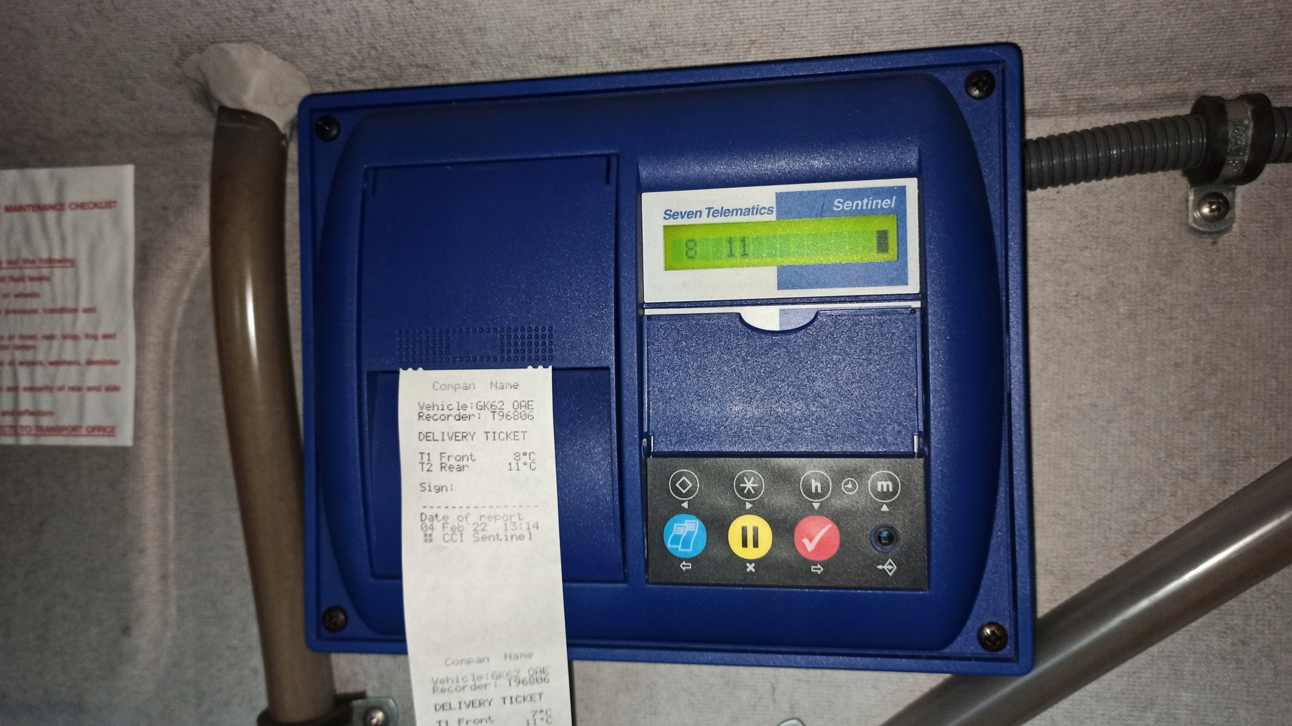 Termograf Sentinel Ttranscan Drukarka Rejestrator Car type Cargo vans Trucks