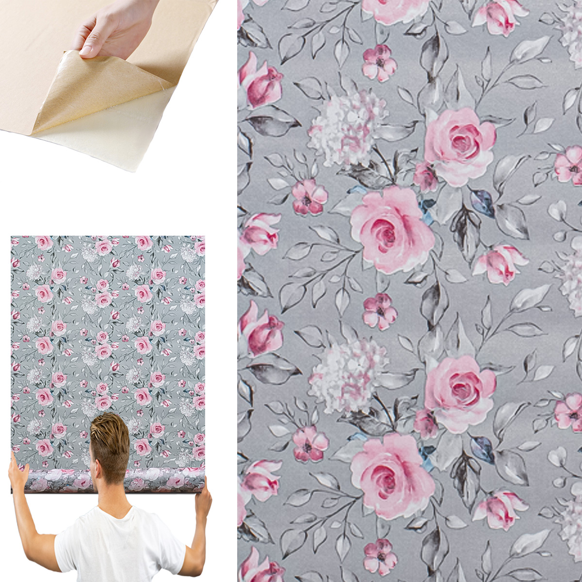 TAPETA SAMOPRZYLEPNA ŚCIENNA OKLEINA IMITACJA NOWOCZESNA KWIATY EFEKT 3D