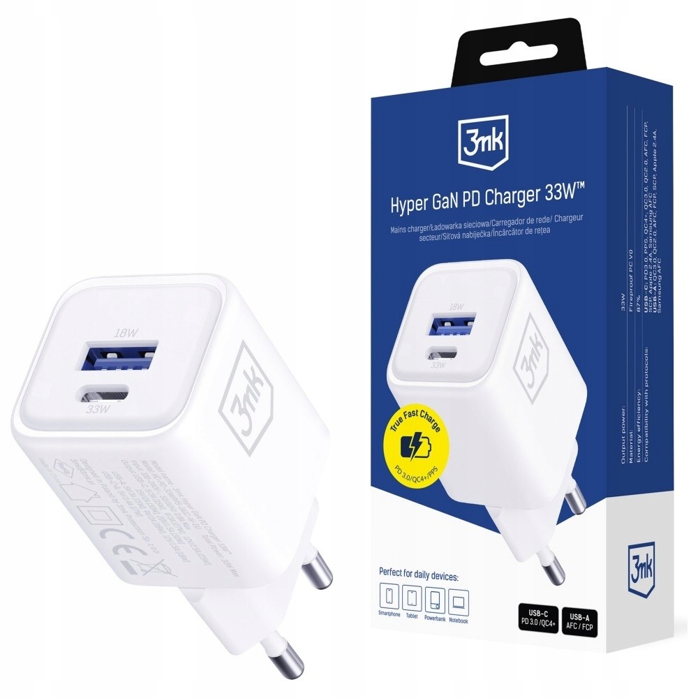 Ładowarka sieciowa 3MK Hyper Charger Pd 33W GaN QC4+ Pps Afc Fcp Scp Usb-a