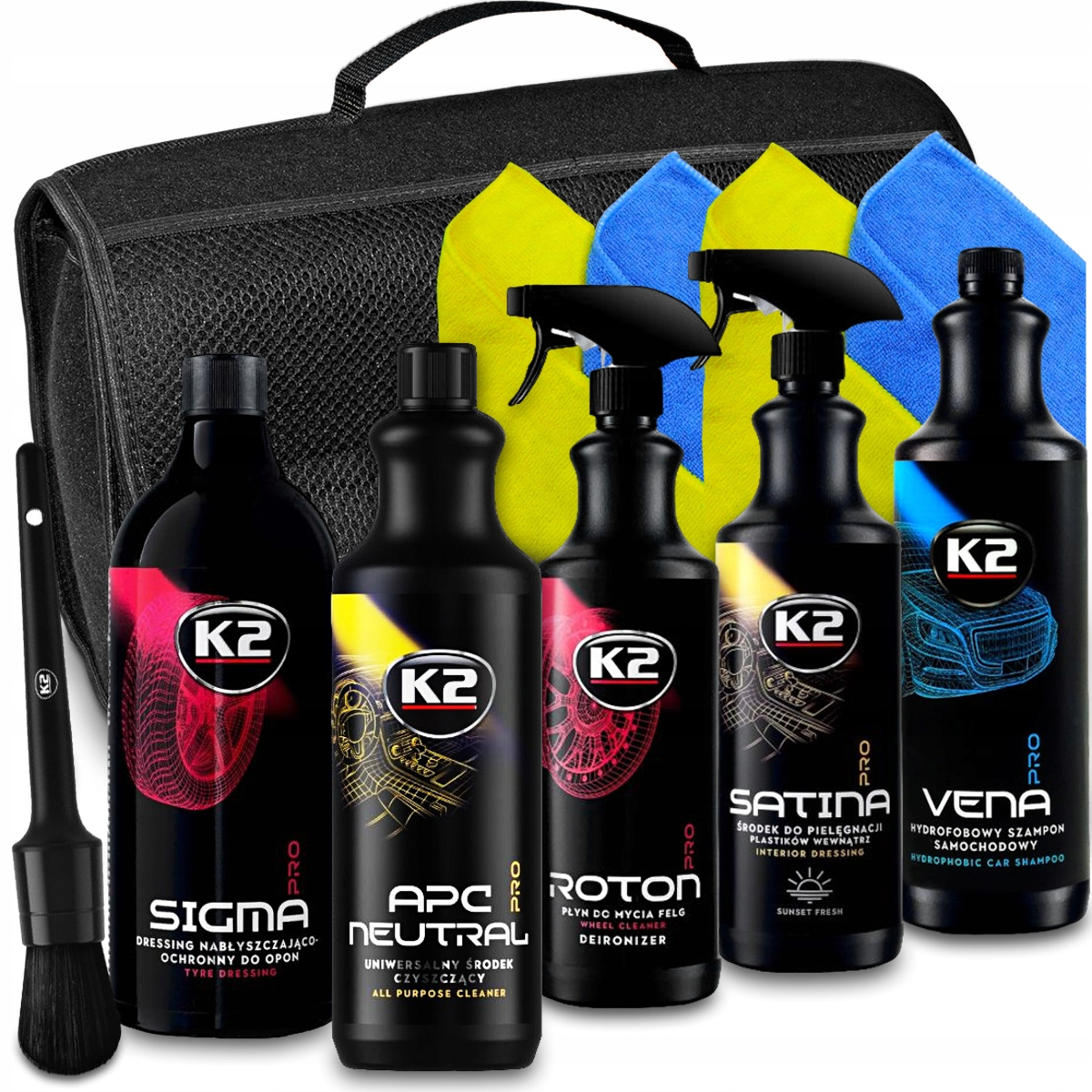 K2 Veľký Kozmetický Set Car Detailing Na Umývanie Auta Sigma Satina Apc Roto
