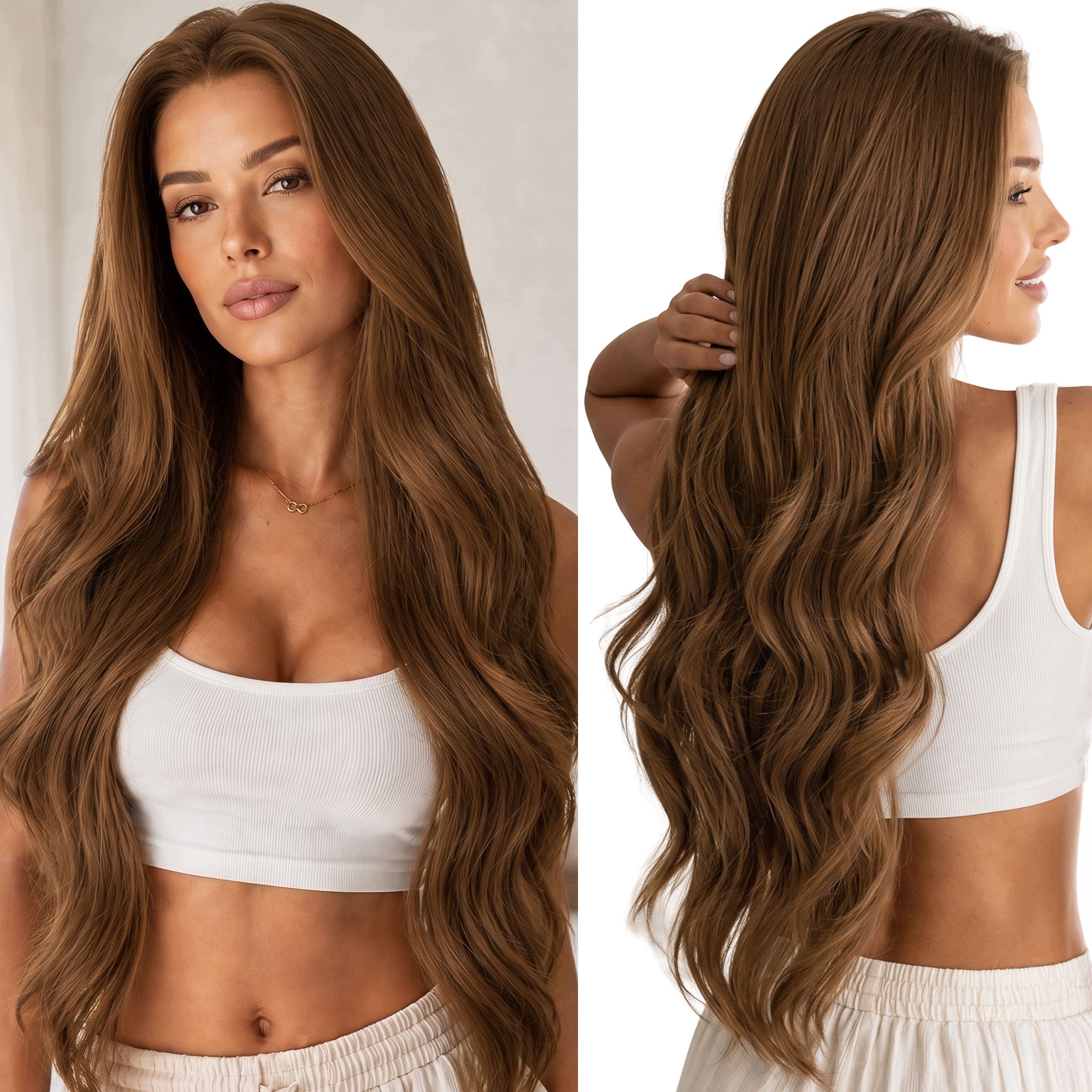 Paruka Syntetická vlnitá velmi dlouhá 80 cm hnědá Lace front 300 g