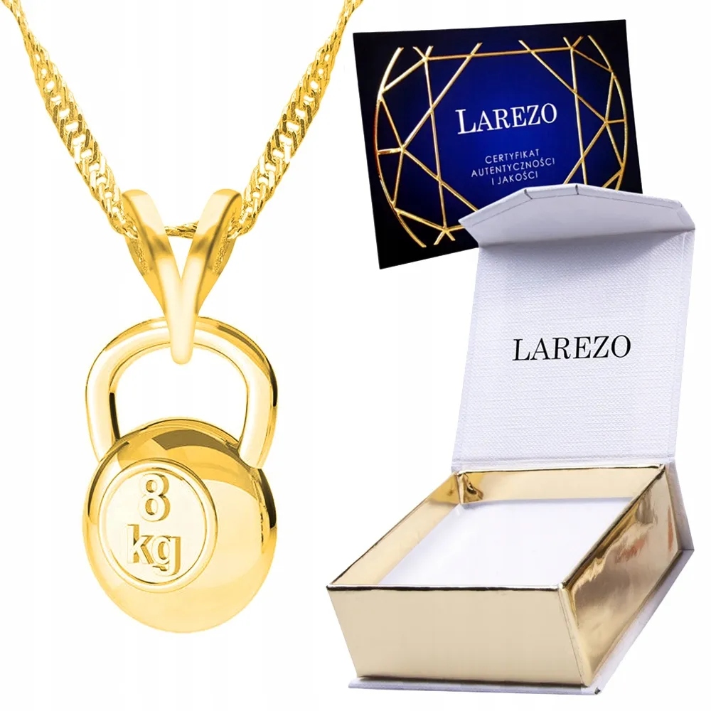 Zlatý náhrdelník Závaží Kettlebell Přívěsek s činkou Hantel Stříbro 925