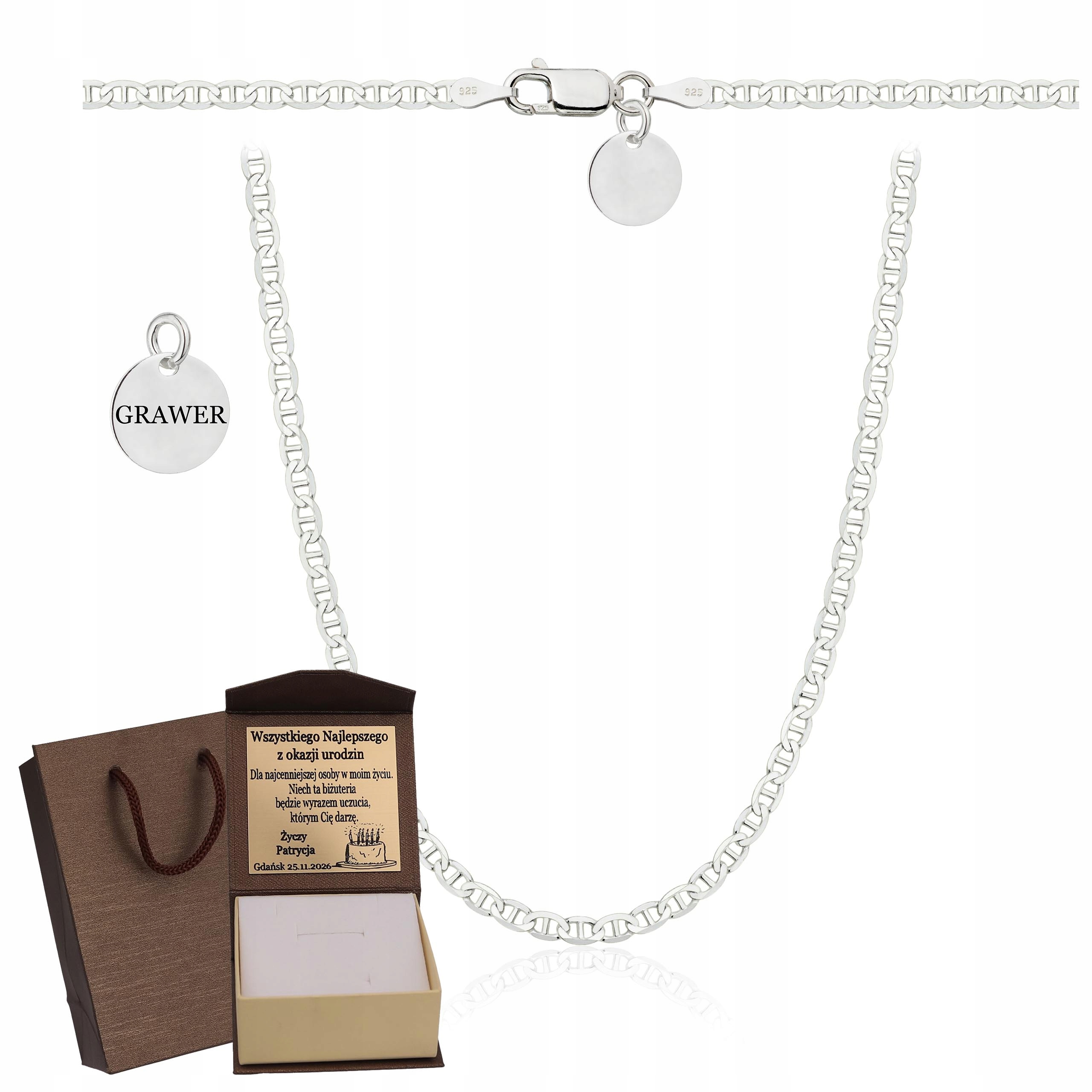 Stříbrný Plný Řetízek Pánský Gucci Ryzost 925 Pevný Gravírování Bonus