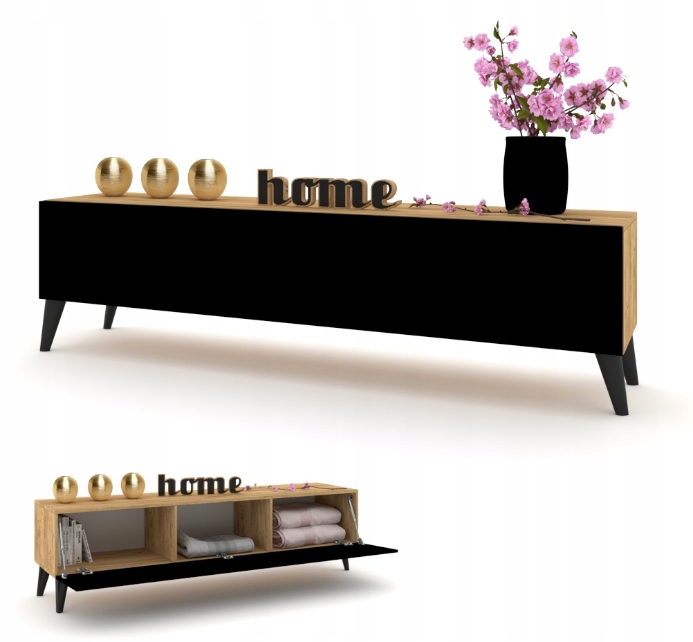 Horizontální skříňka Rtv Komoda Simply Craft Černá Nohy Dřevěné Černé 120